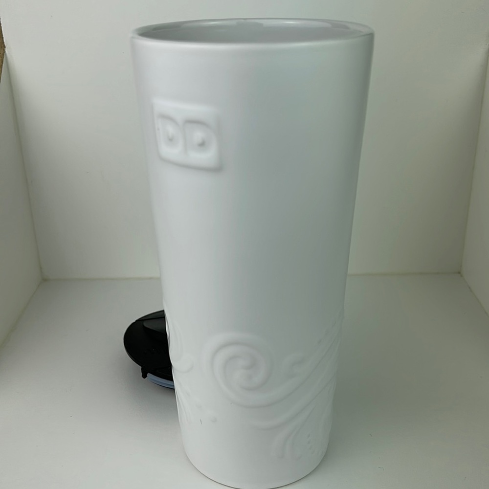 Dunkin Donuts Tall Ceramic Relief Tumbler 16oz White